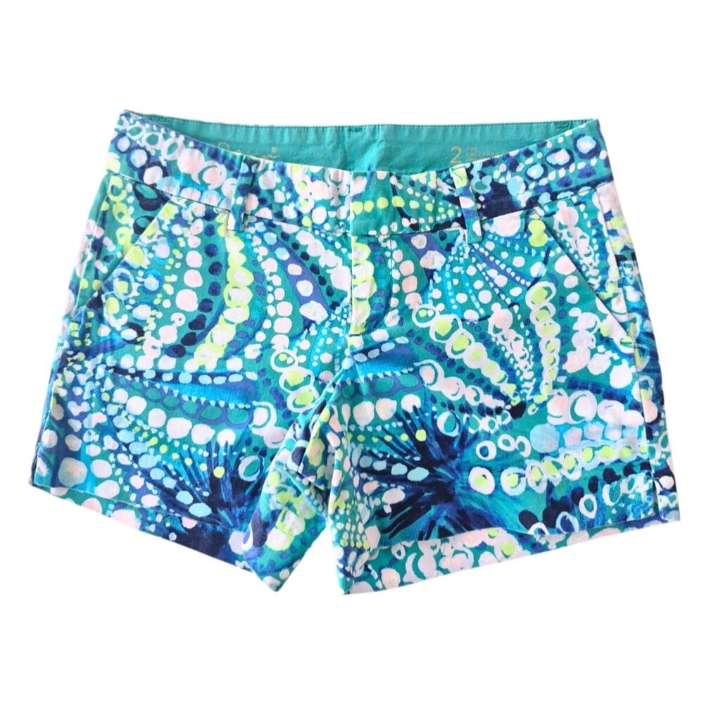 Lily Pulitzer Shorts Callahan Womens 2 Blue Colorful Cotton The Callahan Y2K